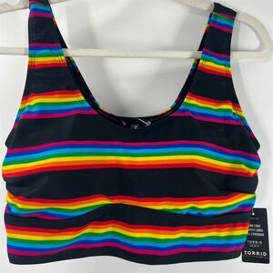 Torrid Plus Size 1X Black Rainbow Stripe Scoop Swim Top Wireless Lightly Lined